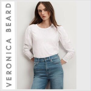 NEW VERONICA BEARD Bouvet Smocked Shoulder tee L Pima cotton